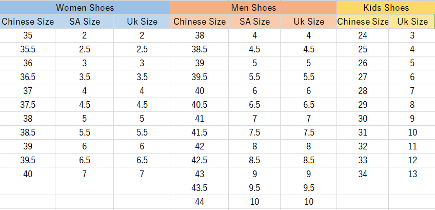 Size Guide - Gecko